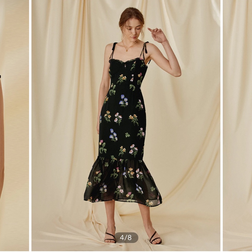 Commense Floral Strap Midi Dress